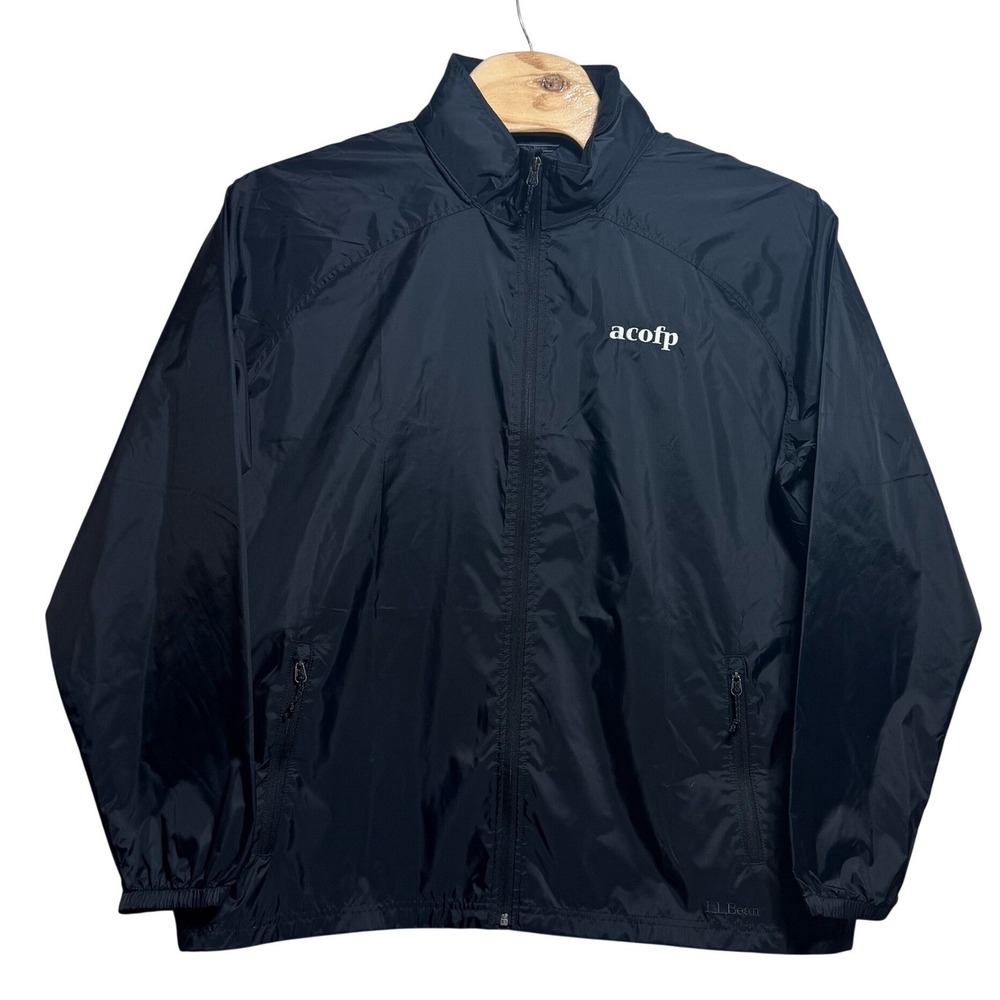 LL Bean Mens 3XL Black Full Zip Windbreaker Jacket ACOFP Logo 275492
